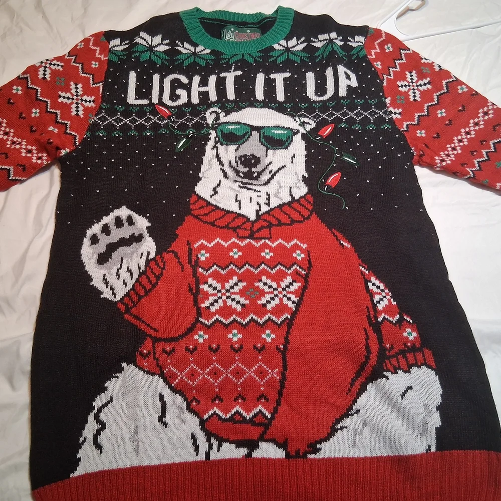NWT - Ugly Christmas Sweater - Light It Up Polar Bear in Christmas Colors Size L - Picture 5 of 7